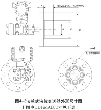 低溫儲(chǔ)罐液位計(jì)法蘭式外形尺寸圖